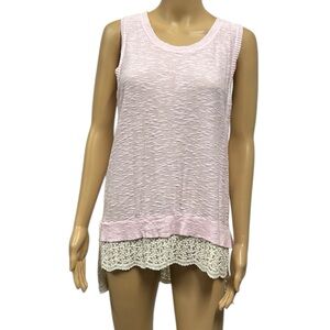 Joseph A Pink Lightweight Knit Hi Low Lace Hem Sleeveless Tunic Top Womens Large
